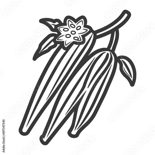 Two Vanilla Beans With Flower and Leaves