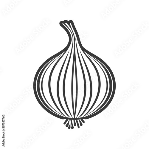 Black and White Line Drawing of an Onion