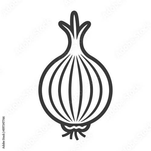 Line drawing of a whole onion with roots
