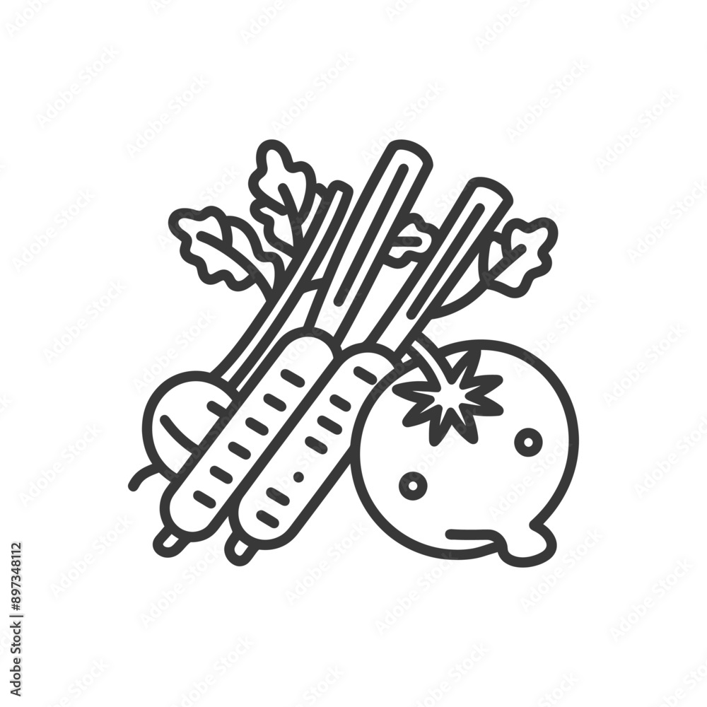 Fototapeta premium Line Drawing of Carrots and a Turnip