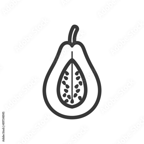 Line drawing of a halved guava fruit with seeds