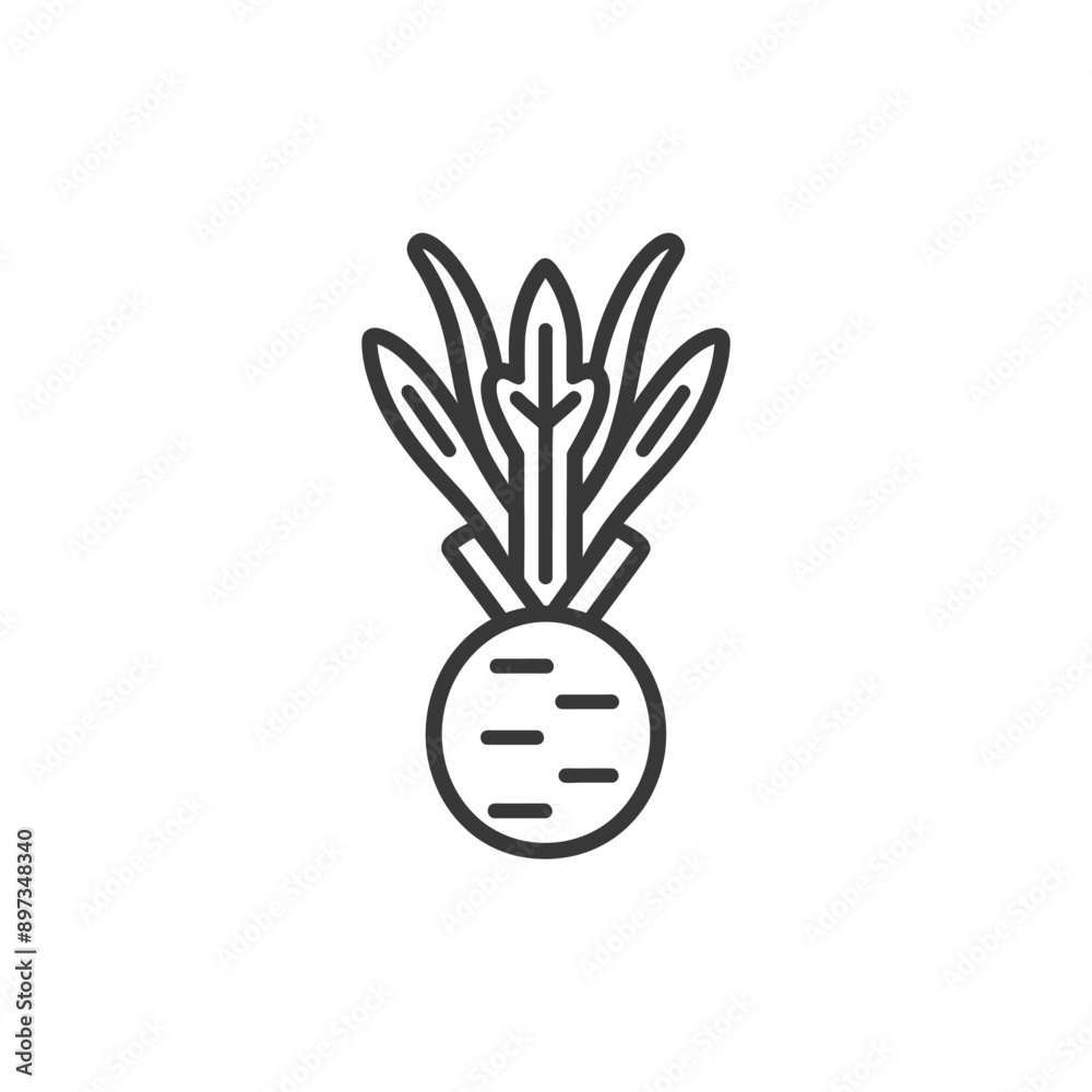 Fototapeta premium Black and White Line Art Illustration of a Turnip