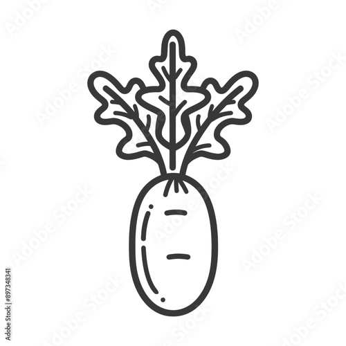 Line drawing of a radish with leaves