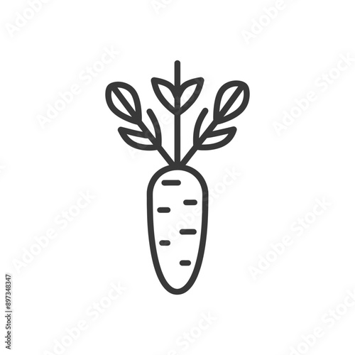 Line art illustration of a single carrot with leaves
