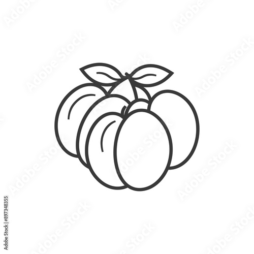 Line Drawing of a Group of Plums with Leaves