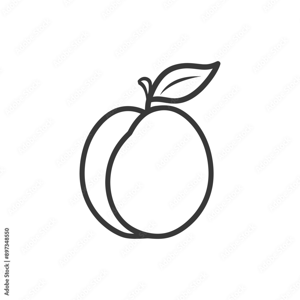 A simple line drawing of a peach with a leaf A simple line drawing of a peach with a leaf