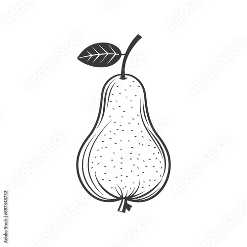 Hand drawn Illustration of a Pear with a Leaf