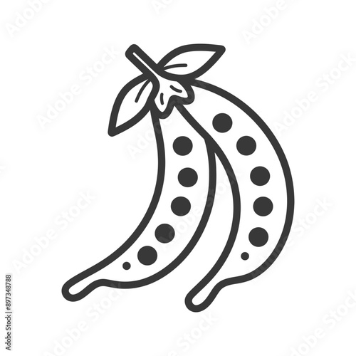 Two Green Pea Pods with Leaves and Peas