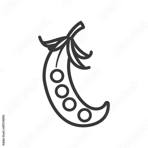 Line art illustration of a pea pod with peas