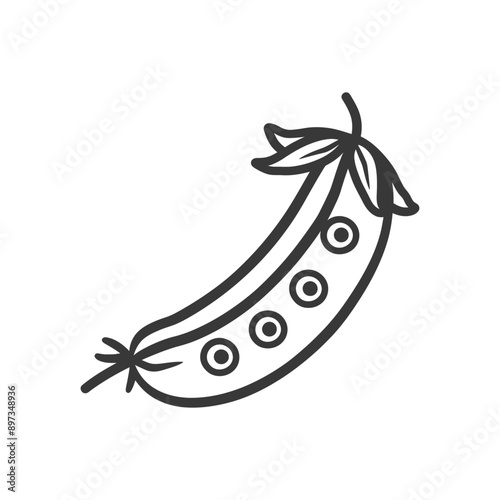 Line Art Illustration of a Pea Pod with Four Peas