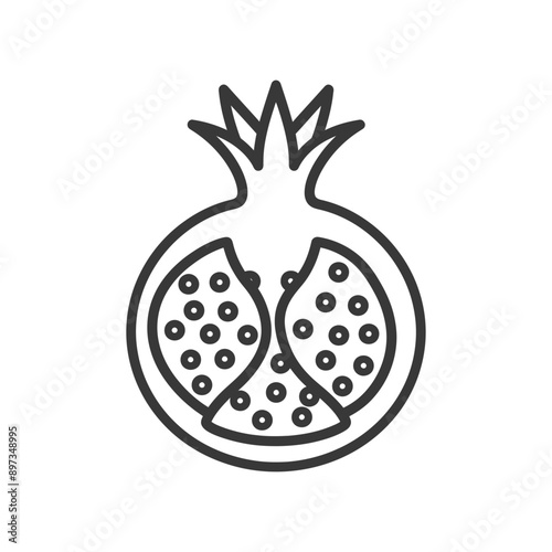 Line drawing of a pomegranate fruit cut in half