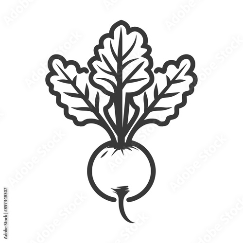 Black and White Illustration of a Single Radish