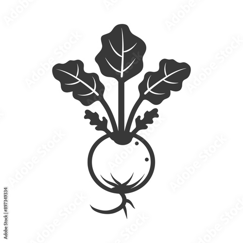 Black and White Silhouette of a Turnip with Leaves