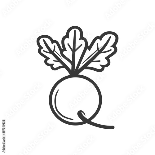 Simple Black and White Line Drawing of a Radish