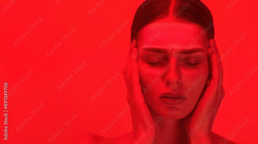 Migraine with a red highlight on the pain, banner, with copy space Migraine with a red highlight on the pain, banner, with copy space