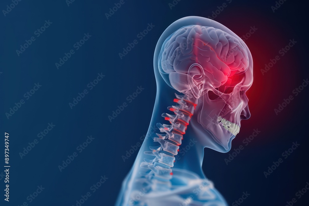 Neck pain with a red highlight on the pain, banner, with copy space Neck pain with a red highlight on the pain, banner, with copy space