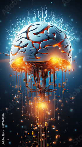 generated illustration brain on circuit board over neural network, brain with circuit board, Brain circuit board background
