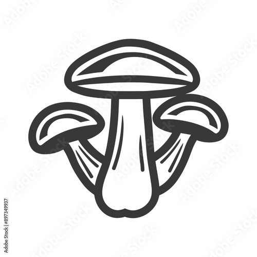 Three Black and White Mushrooms with Detailed Features