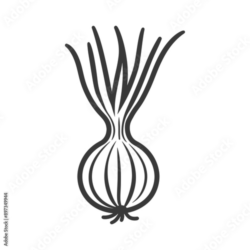 Hand drawn black and white illustration of an onion