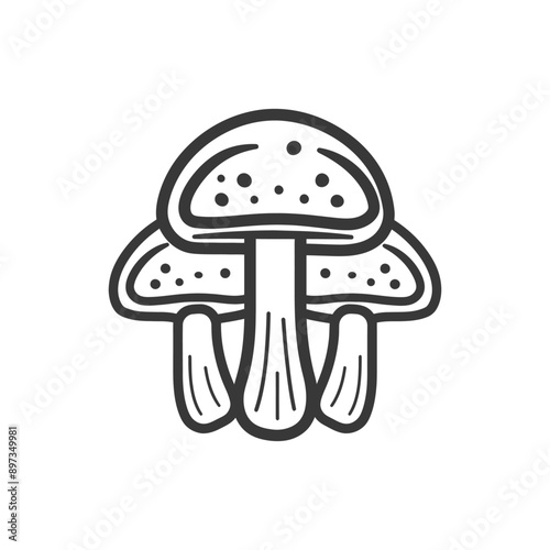 Line art drawing of a mushroom with a spotted cap