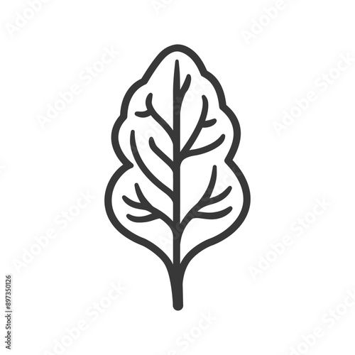 A single black outline drawing of a spinach leaf