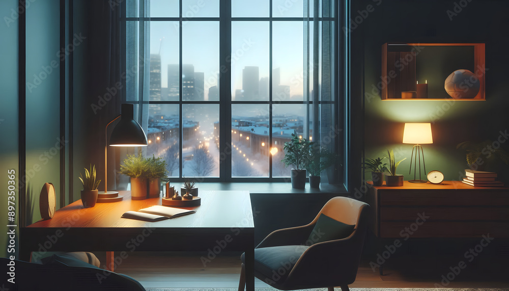 Warmth and calm during snowy winter months By emphasizing soft lighting and a warm atmosphere inside. Warmth and calm during snowy winter months By emphasizing soft lighting and a warm atmosphere inside.
