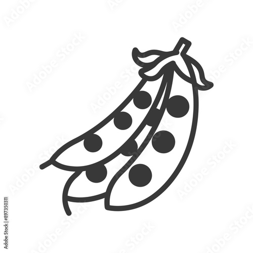 Line drawing of a pea pod with peas inside