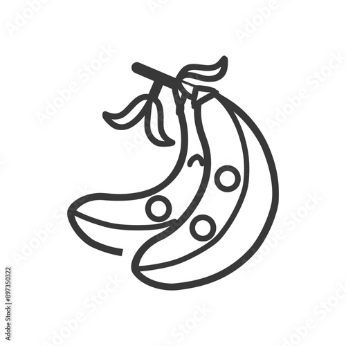 Line Art Illustration of Two Bananas with Stem and Peel