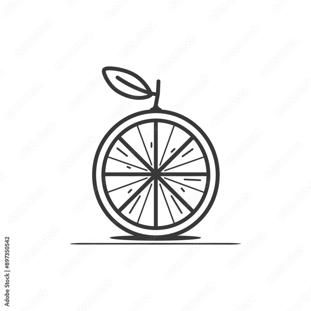 Fototapeta premium Line Art Illustration of a Sliced Orange with a Leaf