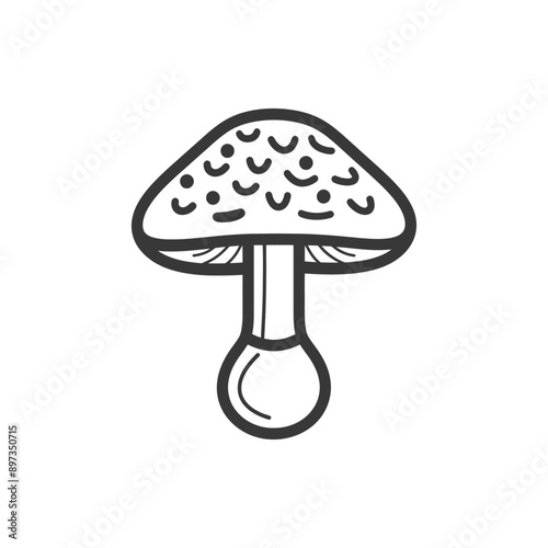 Hand drawn outline of a mushroom with a bulbous stem