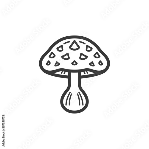 Line Art Illustration of a Single Mushroom with Spots