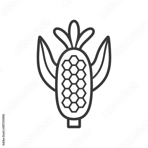 Line Art Illustration of a Corncob with Husks