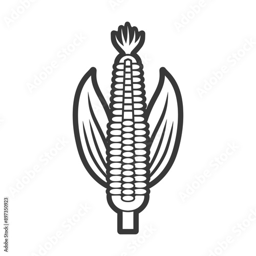 Black and White Line Drawing of an Ear of Corn