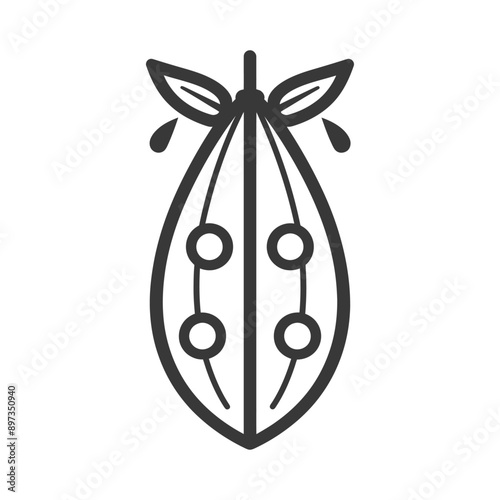 Black and White Line Drawing of a Cocoa Pod
