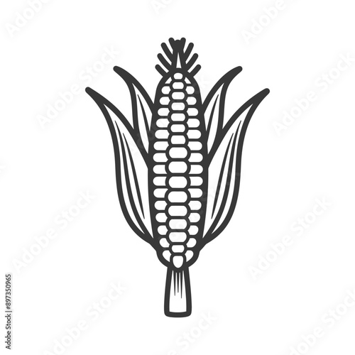 Black and White Line Drawing of an Ear of Corn