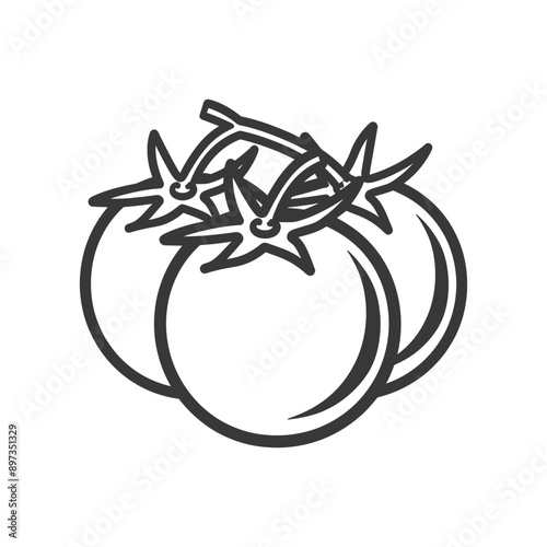Line drawing of three whole vine ripened tomatoes