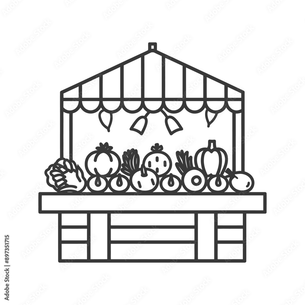 Obraz premium Line Art Illustration of a Produce Stand with Vegetables