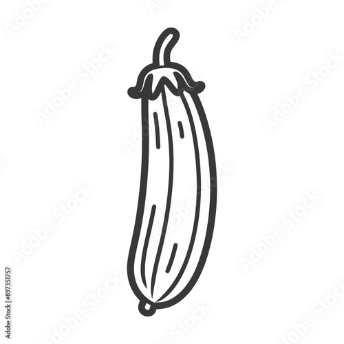 Line Drawing of a Single Cucumber with Stem