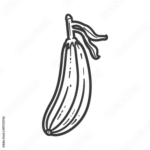 Black and White Line Drawing of a Banana