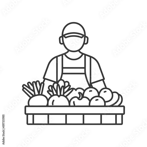 A Grocer Selling Vegetables From a Wooden Crate