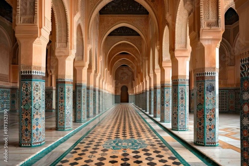 Ornate Arched Corridor in a Moroccan Building