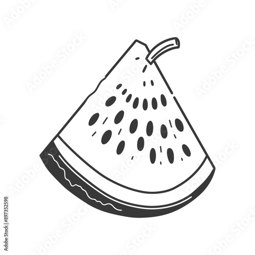 A Simple Line Drawing of a Watermelon Slice