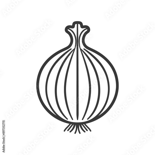 Black and White Line Drawing of a Whole Onion