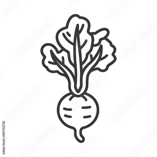 Line Drawing of a Turnip with Green Tops