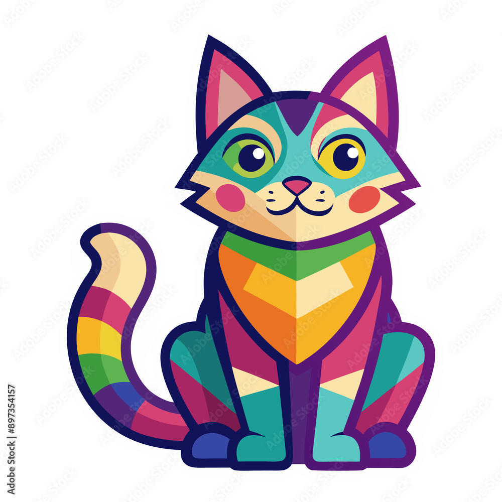 Fototapeta premium cat sticker picture colorful style