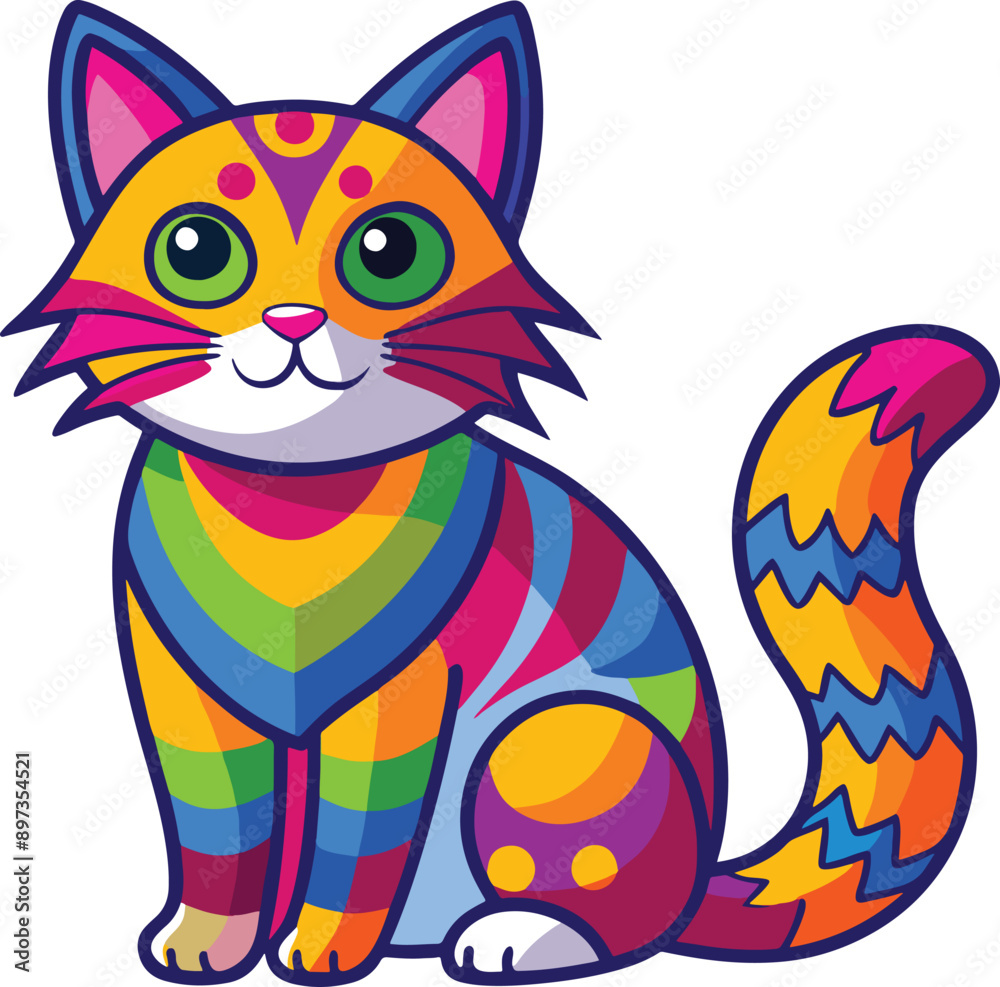Fototapeta premium cat sticker colorful vector style