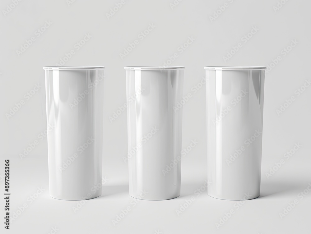 skinny straight tumbler mockup, three white straight tumblers, skinny straight tumblers,