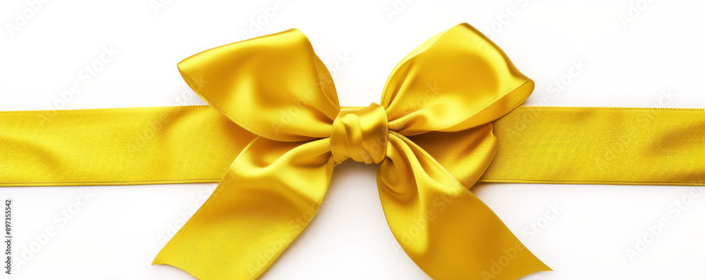 Yellow satin ribbon tied in a bow on a white background, gift decoration and celebration concept Yellow satin ribbon tied in a bow on a white background, gift decoration and celebration concept