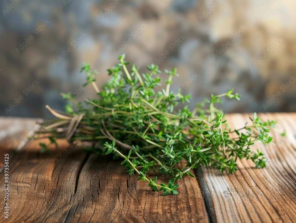 thyme bouquet on a modern wooden table thyme bouquet on a modern wooden table