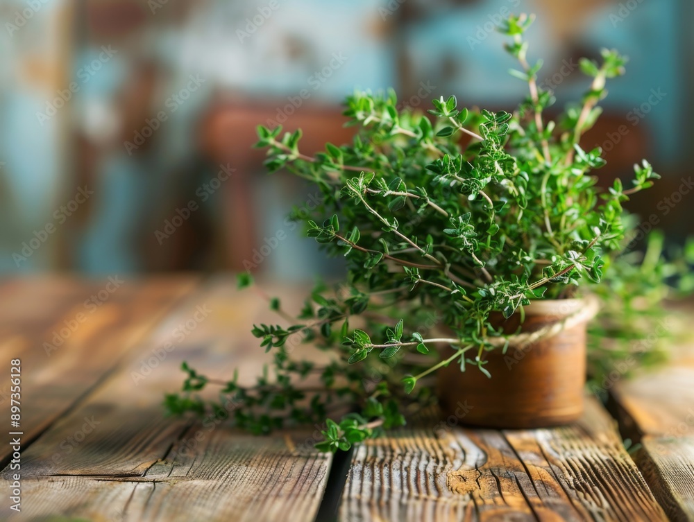 plant in pot on a modern wooden table 